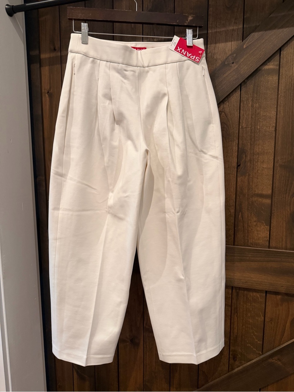 SPANX NEW Women's Cream Cropped High-Waist Pleated Trousers